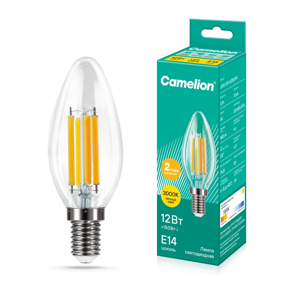 Изображение товара Светодиодная лампа Camelion LED12-C35-FL/830/E14 12Вт 220В 13708 Изображение товара Светодиодная лампа Camelion LED12-C35-FL/830/E14 12Вт 220В 13708