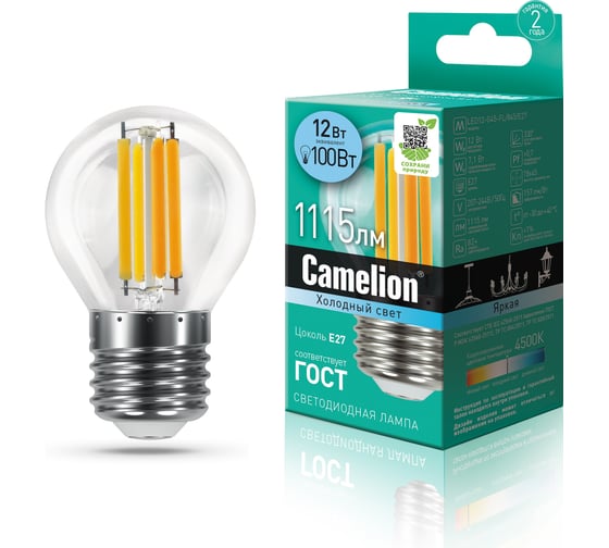 Изображение товара Светодиодная лампа Camelion LED12-G45-FL/845/E27 12Вт 220В 13715
