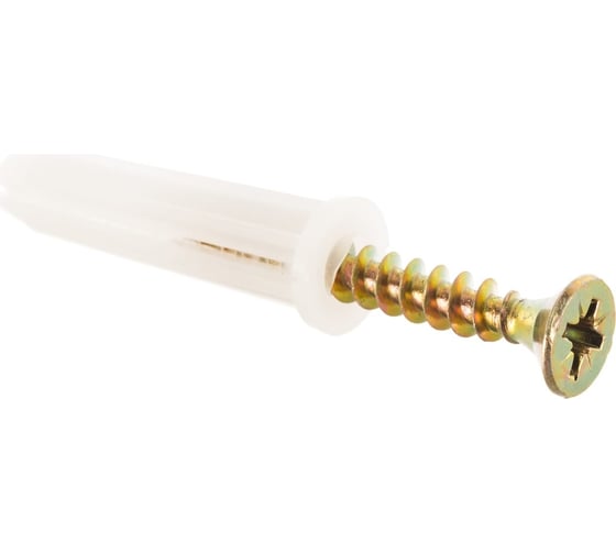 Изображение товара Набор VIPкрепеж белый дюбель 8x35+шуруп 5x40, потай, жёлтый цинк, 4 шт. 11563 VIPL