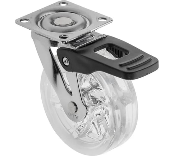 Изображение товара Мебельное колесо GTV КМ-ВН75-00 прозрачное, d-75, со стопором, нагрузка 40 кг KM-BH75MM-00