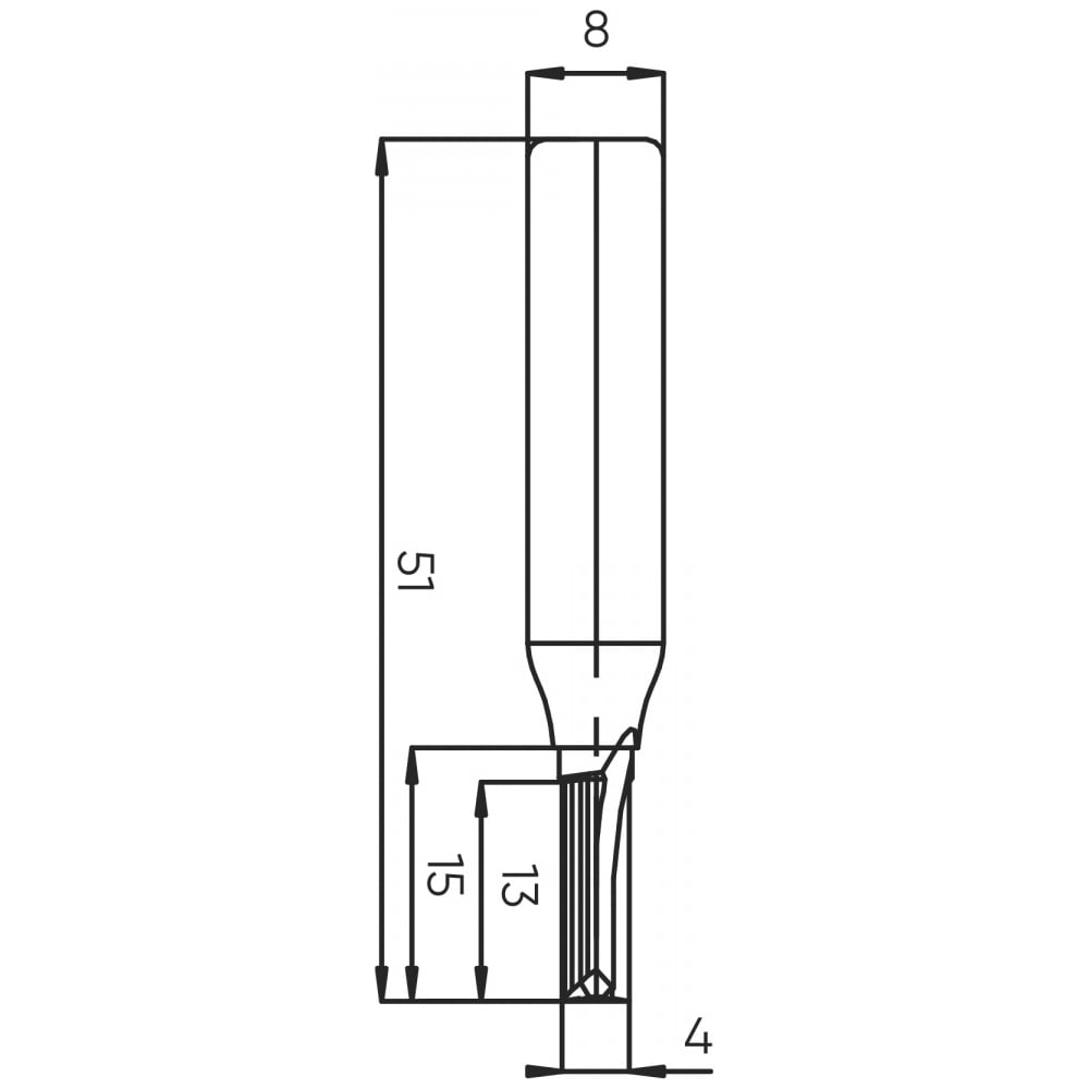 Изображение товара Фреза пазовая монолитная Deltatools Z=2 4x13x51 мм, хвостовик 8 мм