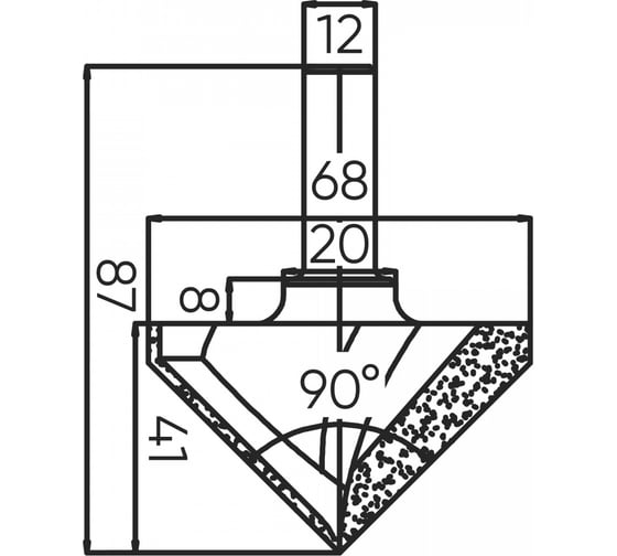 Изображение товара Фреза пазовая c углом 90 градусов 68x41x87 мм, s=12 мм Deltatools 06-5297