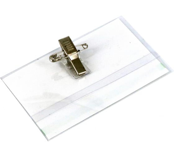 Изображение товара Пластиковый бейдж Hatber ECO горизонтальный, 57x90 мм, с клипом и булавкой, 50 шт в упаковке 076089