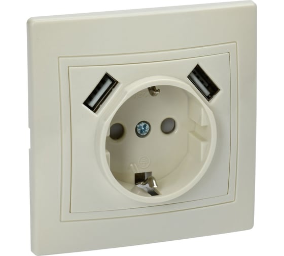 Изображение товара Розетка GENERICA Kvarta 1ая с з/к рюш10-1-ккм 16а usbх2 2,1а крем. KV-R14-16-U2-K33