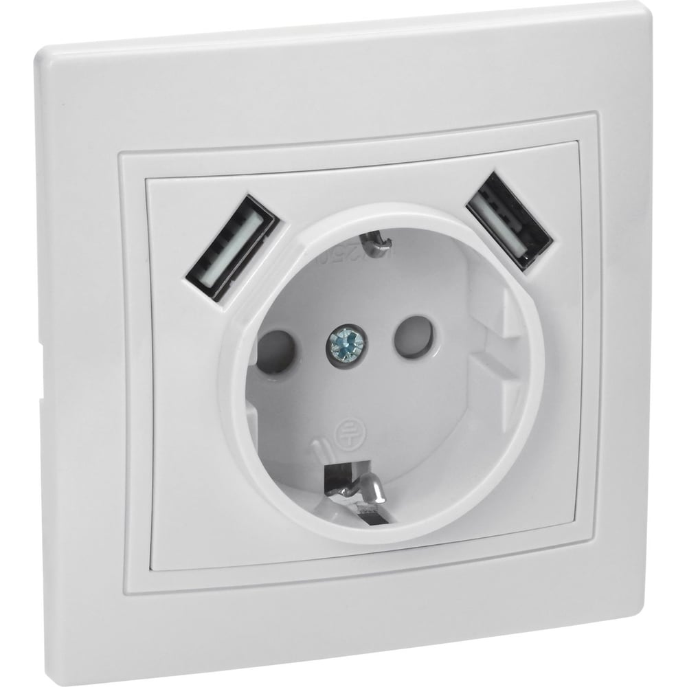 Изображение товара Розетка IEK Kvarta с заземляющим контактом и USB-выходом 16А белая