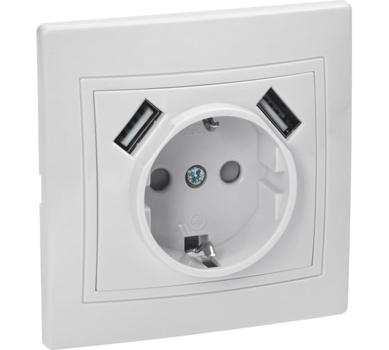 Изображение товара Розетка GENERICA Kvarta 1ая с з/к рюш10-1-кб 16а usbх2 2,1а бел. KV-R14-16-U2-K01