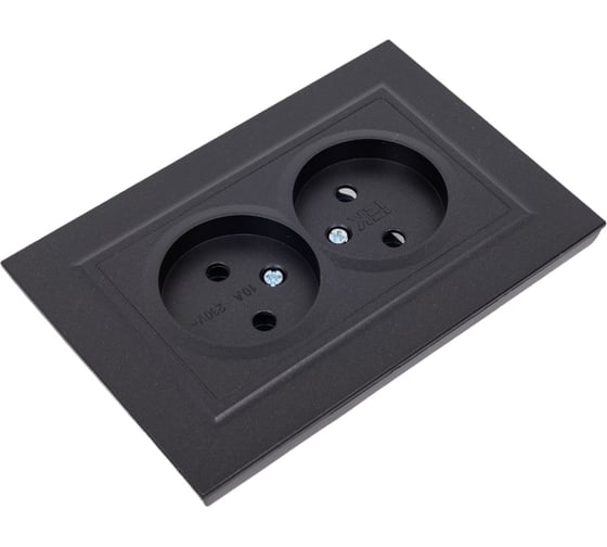 Изображение товара 2-я розетка IEK Brite без заземляющего контакта и шторок 10а в сборе рс12-2-брч черн. BR-R20-10-K02-F
