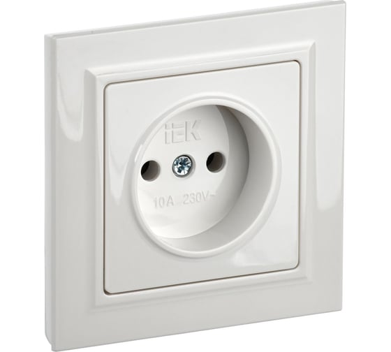 Изображение товара Розетка IEK Brite без заземляющего контакта и шторок 10а в сборе рср10-1-0-брб бел. BR-R10-10-K01-F