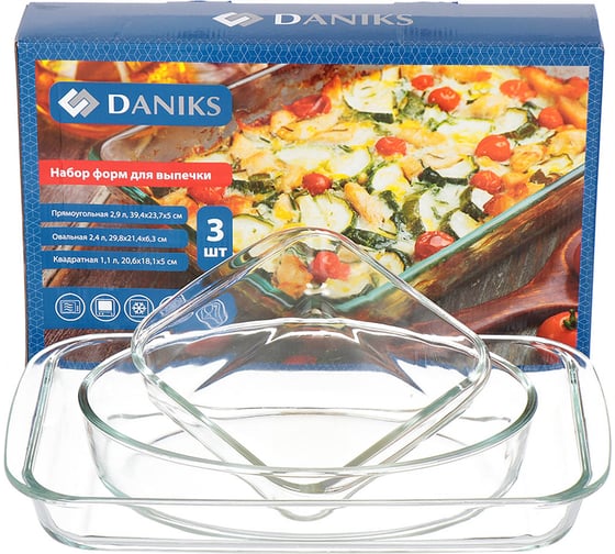 Изображение товара Набор посуды DANIKS жаропрочной стекло, 3 шт., 39.4x23.7x5, 29.8x21.4x6.3, 20.6x18.1x5 см, 2.9, 2.4, 1.1 л 314978