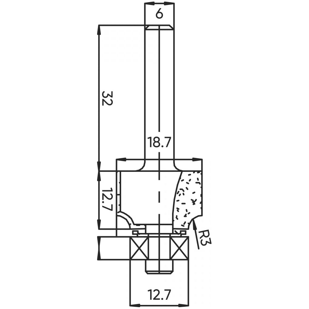 Изображение товара Фреза внутренний радиус Z=2 R=3 мм 18.7x12.7x56 мм Deltatools 06-5308