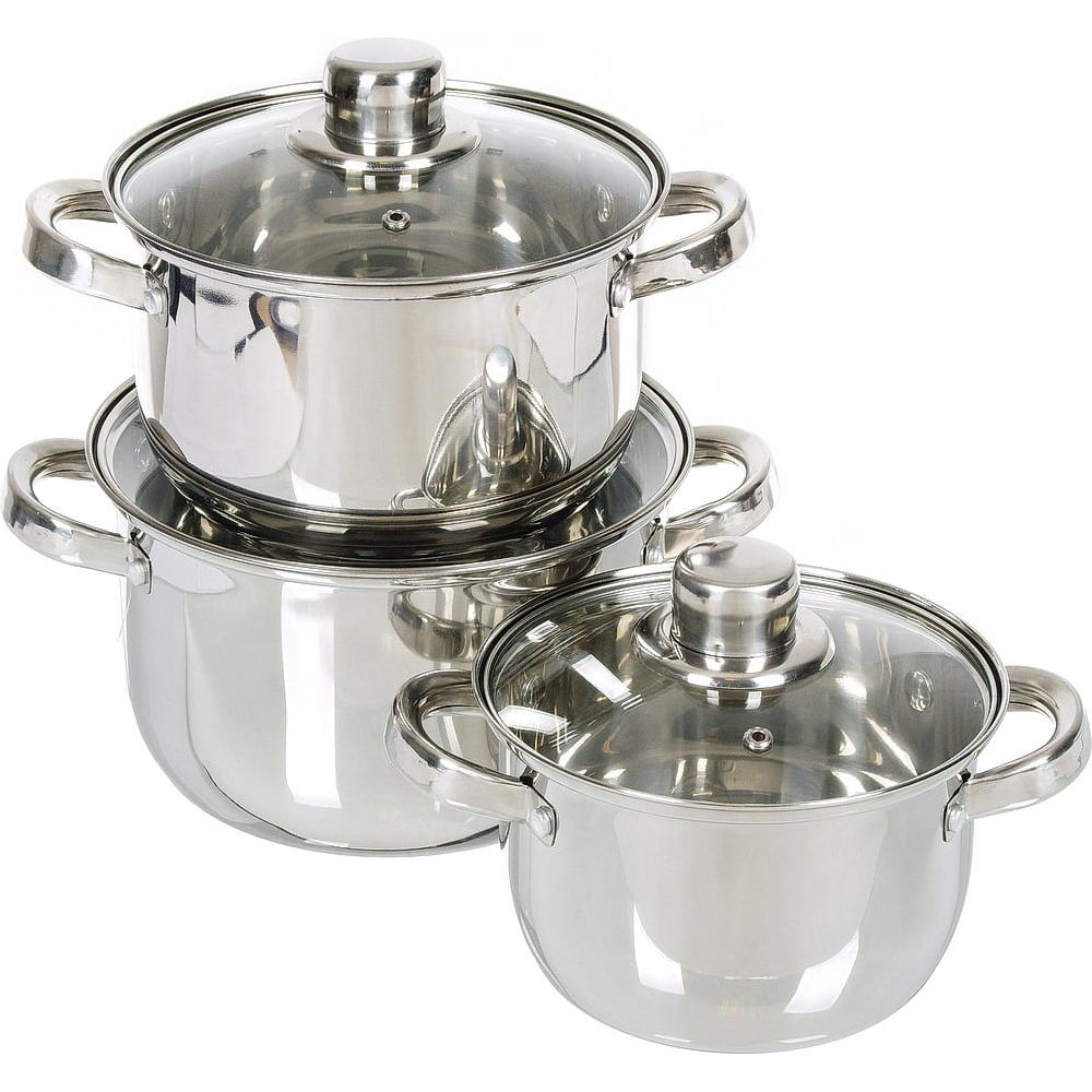 Изображение товара Набор посуды DANIKS из нержавеющей стали 6 предметов кастрюли с крышками