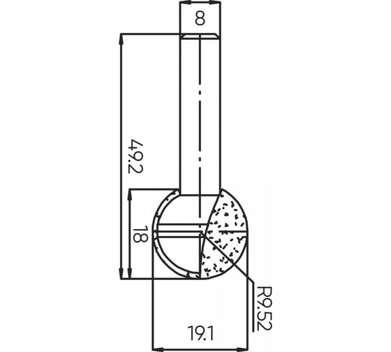 Изображение товара Фреза шар R=9.52 мм, 19.1x18x49.2 мм, s=8 мм Deltatools 06-5304