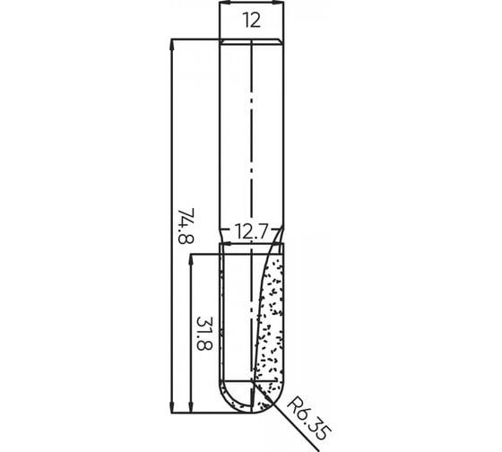 Изображение товара Фреза пазовая круглый нос (пальчиковая) R=6.35 мм, 12.7x31.8x74.8 мм, s=12 мм Deltatools 06-5301