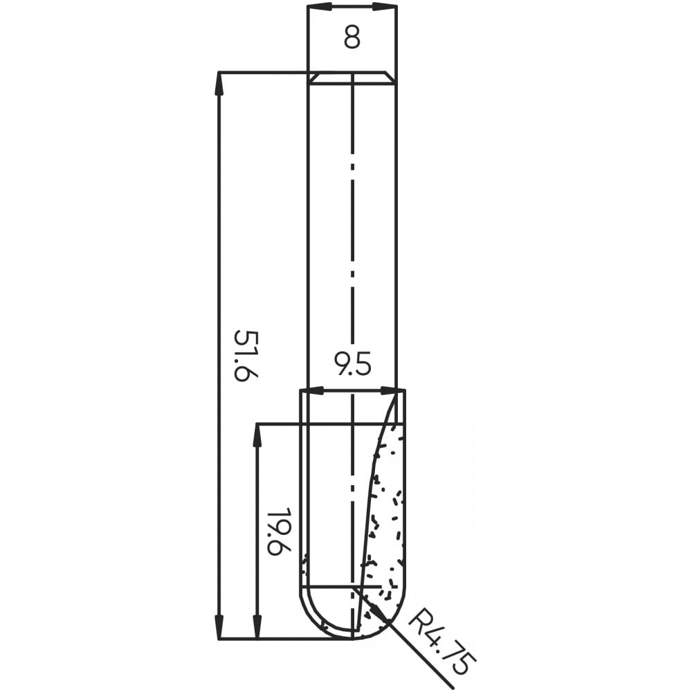 Изображение товара Фреза пазовая круглый нос (пальчиковая) R=4.75 мм, 9.5x19.6 мм, s=8 мм Deltatools 06-5303