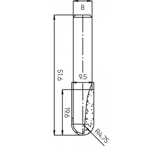 Изображение товара Фреза пазовая круглый нос (пальчиковая) R=4.75 мм, 9.5x19.6 мм, s=8 мм Deltatools 06-5303