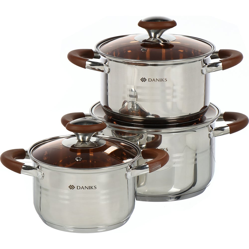 Изображение товара Набор посуды DANIKS из нержавеющей стали 6 предметов кастрюли и крышки