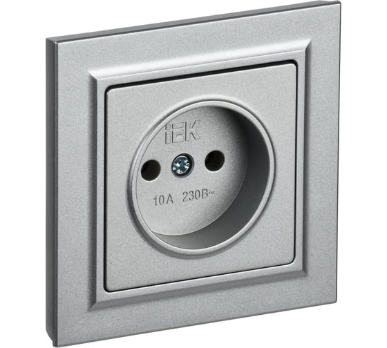 Изображение товара Розетка IEK Brite без заземляющего контакта и шторок 10а в сборе рср10-1-0-бра алюм. BR-R10-10-K47-F