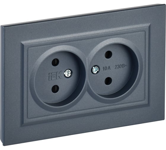 Изображение товара 2-я розетка IEK Brite без заземляющего контакта, с защитными шторками 10а в сборе рсш12-2-брм маренго BR-R23-10-K35-F