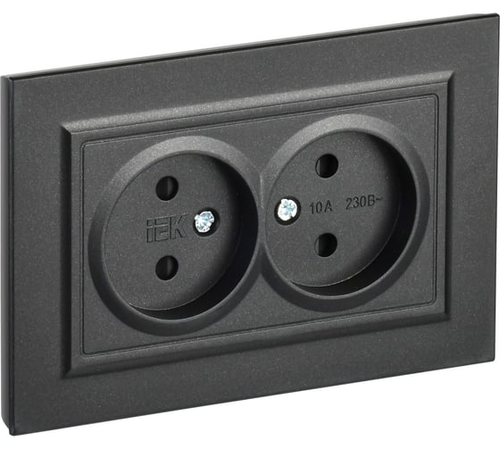 Изображение товара 2-я розетка IEK Brite без заземляющего контакта, с защитными шторками 10а в сборе рсш12-2-брч черн. BR-R23-10-K02-F