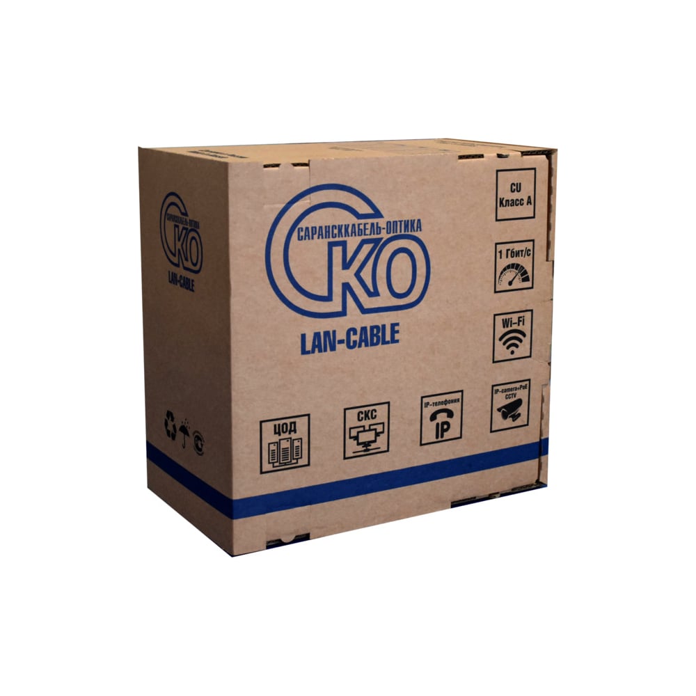 Изображение товара Симметричный кабель связи СКО (Сарансккабель оптика) U/UTP Сat 5e PE 4x2 AWG24 Medium Outdoor 305м УТ-00001844
