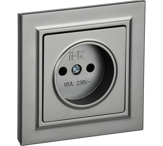 Изображение товара Розетка IEK Brite без заземляющего контакта и шторок 10а в сборе рср10-1-0-брс сталь BR-R10-10-K46-F