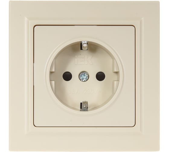 Изображение товара Розетка IEK Brite с заземляющим контактом и шторками 16а в сборе рср14-1-0-бркр беж. BR-R14-16-K10-F