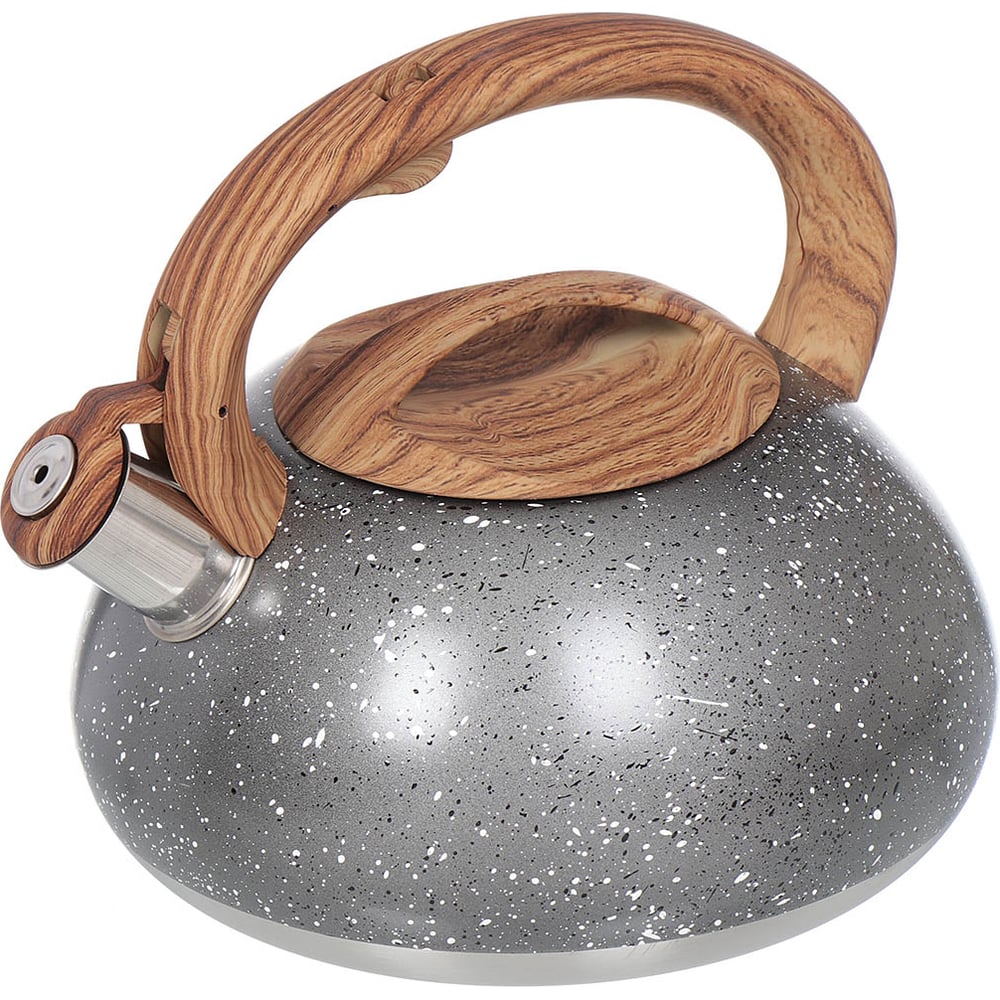 Изображение товара Чайник DANIKS из нержавеющей стали 3 л, свисток, матовый дизайн серый мрамор