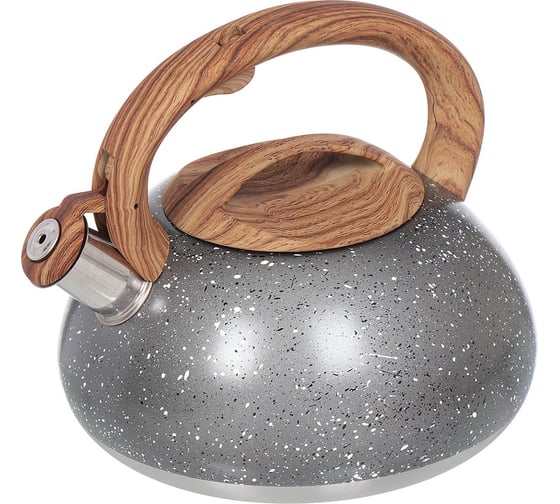 Изображение товара Чайник DANIKS нержавеющая сталь, 3 л, свисток, матовый, ручка с силиконовым покрытие, серый мрамор, dsc-8799 296809