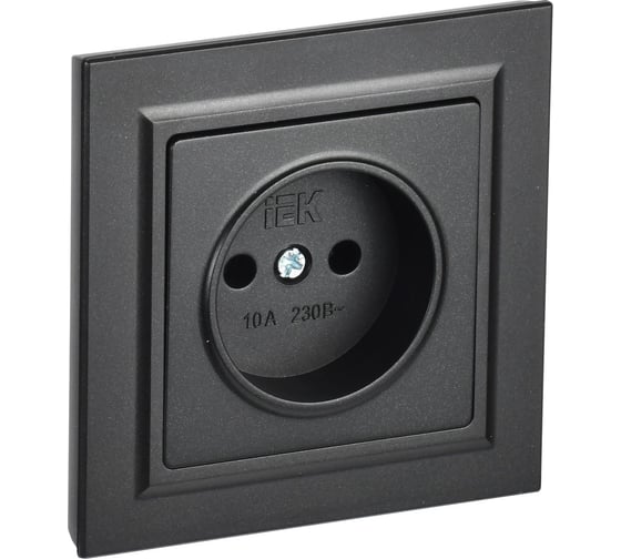 Изображение товара Розетка IEK Brite без заземляющего контакта и шторок 10а в сборе рср10-1-0-брч черн. BR-R10-10-K02-F
