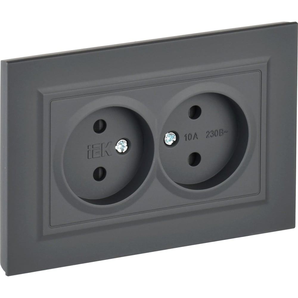 Изображение товара Розетка IEK Brite 2-я без заземления с защитными шторками 10А графит