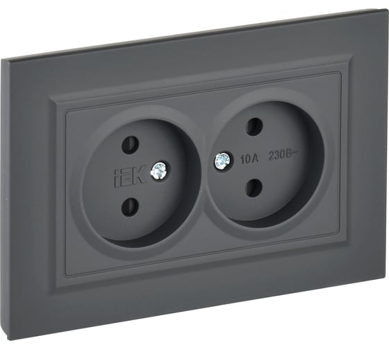 Изображение товара 2-я розетка IEK Brite без заземляющего контакта, с защитными шторками 10а в сборе рсш12-2-брг граф. BR-R23-10-K53-F