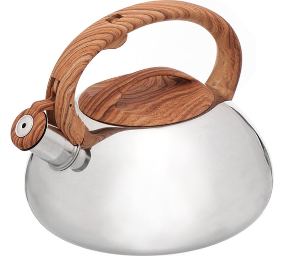Изображение товара Чайник DANIKS нержавеющая сталь, 3 л, свисток, зеркальный, ручка бакелит в цвет дерева, индукция, msy-a010 -1 324660