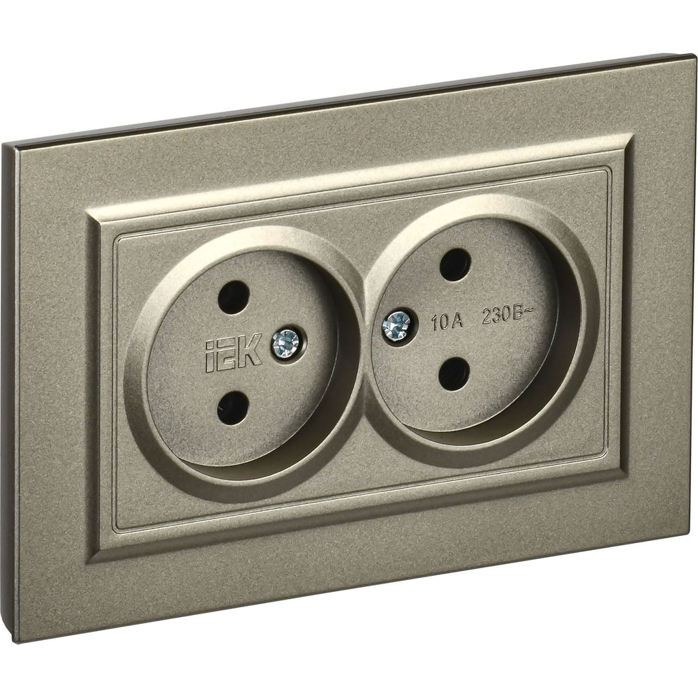 Изображение товара 2-я розетка IEK Brite без заземляющего контакта и шторок 10а в сборе рс12-2-брш шамп. BR-R20-10-K37-F