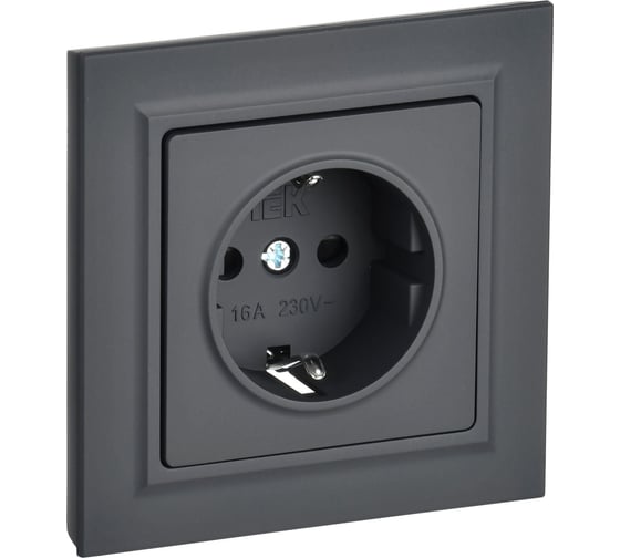 Изображение товара Розетка IEK Brite с заземляющим контактом и шторками 16а в сборе рср14-1-0-брг граф. BR-R14-16-K53-F
