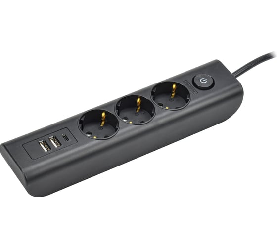 Изображение товара Удлинитель IEK Modern у03в с/з 2м 3x1мм2 16а/250в usbх3 чер. WYP12-16-03-02-ZKU-K02