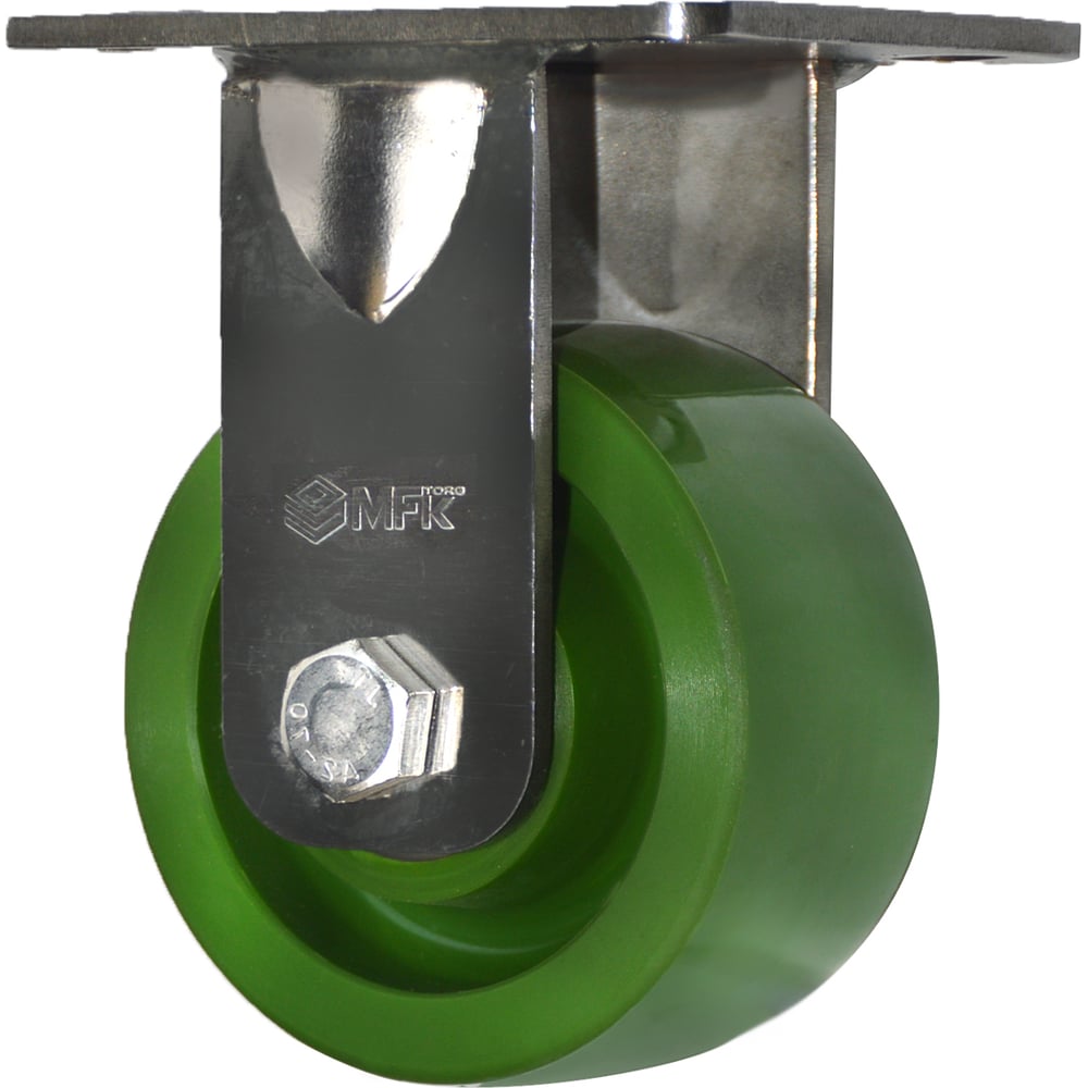 Изображение товара Колесо большегрузное неповоротное из нержавеющей стали Зеленый полиуретан 125 мм (SS6650R-01-SPU) MFK-TORG SPU-6651125
