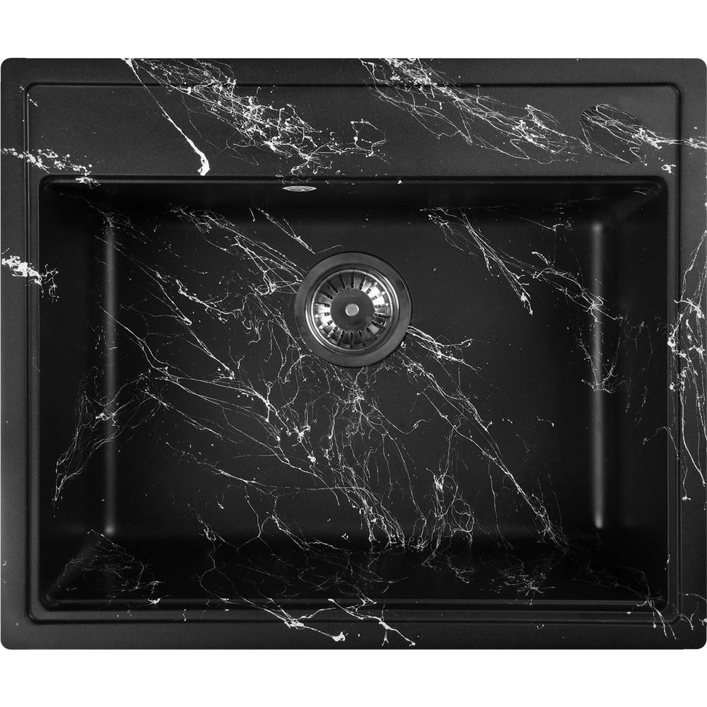 Изображение товара Мойка для кухни из искусственного камня WISENT мрамор черно-белый 515x595х200
