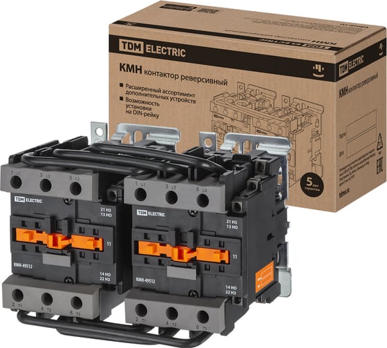 Изображение товара Контактор TDM ELECTRIC КМН-39532 реверс 95А 230В/АС3 2НО/ 2НЗ SQ0761-0019