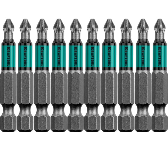 Изображение товара Биты профессиональные KRAFTOOL Optimum Line PZ2, 50 мм, хвостовик E 1/4", 10 шт в блистере 26124-2-50-10