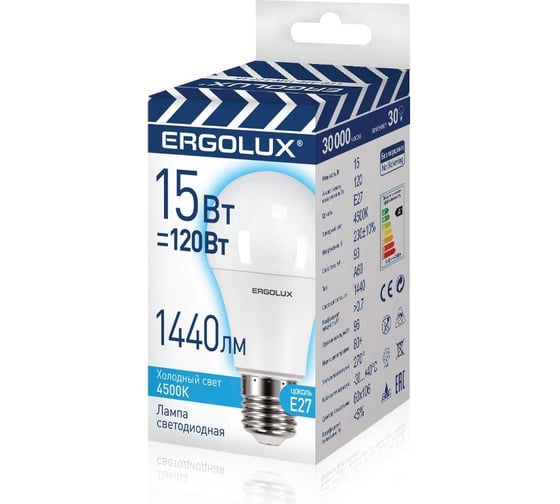 Изображение товара Электрическая светодиодная лампа Ergolux LED-A60-15W-E27-4K ЛОН 15Вт Е27 4500К 13638