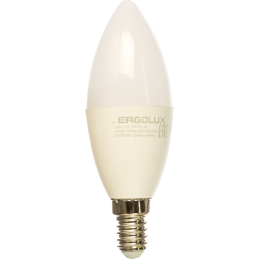 фото Электрическая светодиодная лампа ergolux led-c35-11w-e14-6k свеча 11вт e14 6500k 13620