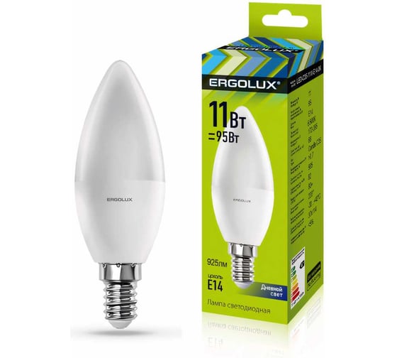 Изображение товара Электрическая светодиодная лампа Ergolux LED-C35-11W-E14-6K Свеча 11Вт E14 6500K 13620