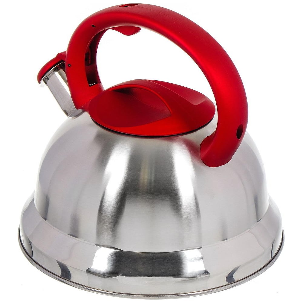 Изображение товара Чайник DANIKS нержавеющая сталь, 2.8 л, свисток, матовый, ручка с силиконовым покрытием, красный, msy-013r 296817