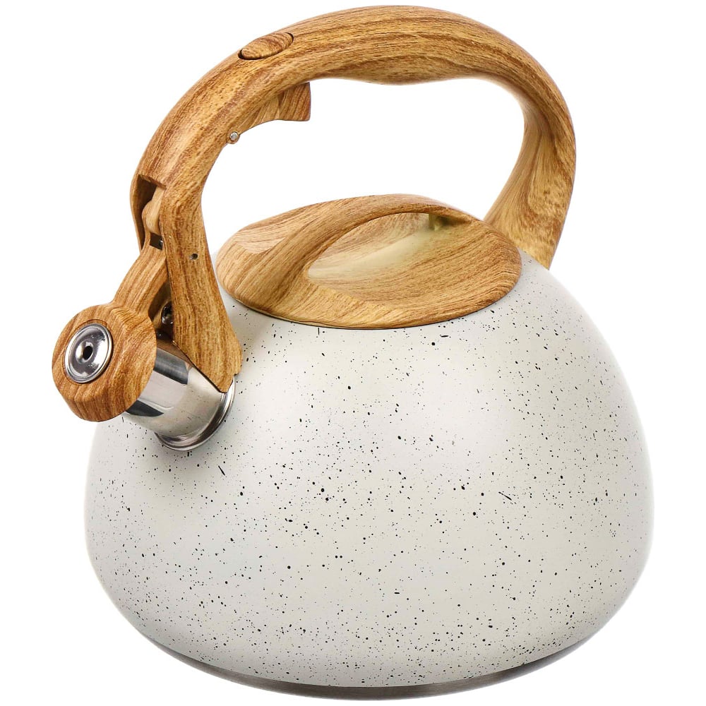 Изображение товара Чайник DANIKS нержавеющая сталь объем 2.7л свисток деревянная ручка белый мрамор