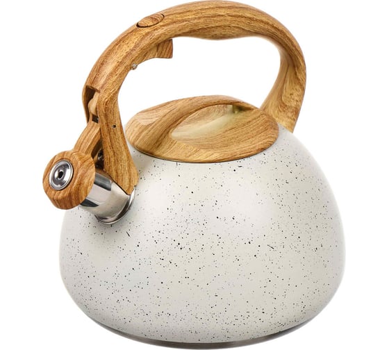 Изображение товара Чайник DANIKS нержавеющая сталь, 2.7 л, свисток, ручка дерево, белый мрамор, индукция, gs-04049h 430550