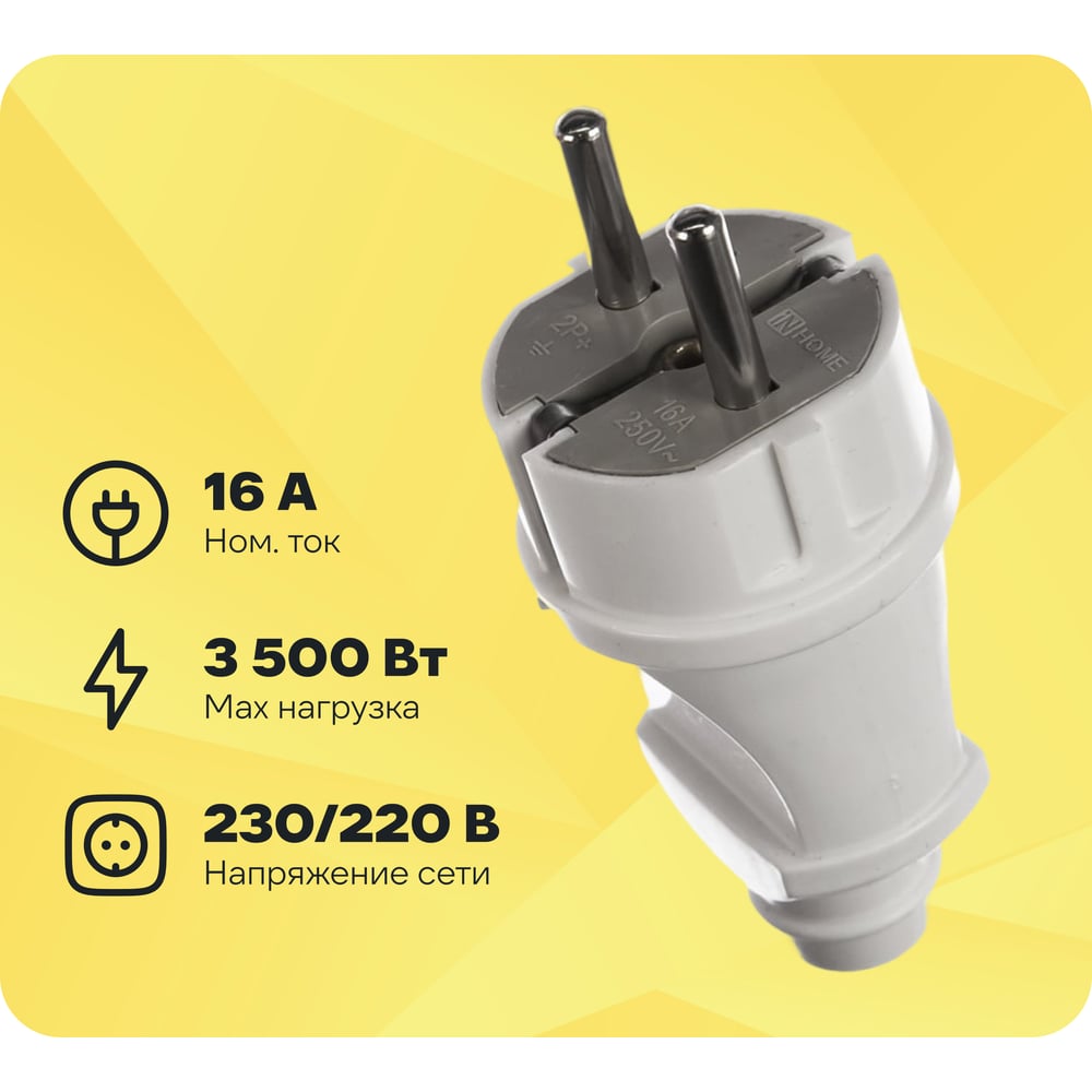 Изображение товара Вилка IN HOME прямая с з/к 16А белая 4140 4690612000565