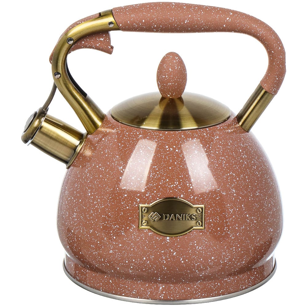 Изображение товара Чайник DANIKS нержавеющая сталь, 3 л, свисток, матовый, ручка с покрытием, нейлон, индукция, коричневый, gs-04517h-2 446894