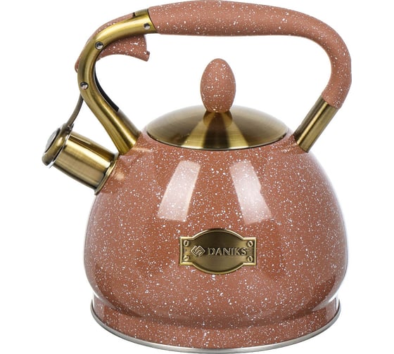 Изображение товара Чайник DANIKS нержавеющая сталь, 3 л, свисток, матовый, ручка с покрытием, нейлон, индукция, коричневый, gs-04517h-2 446894
