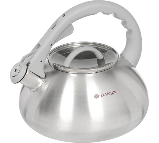 Изображение товара Чайник DANIKS нержавеющая сталь, 3 л, свисток, матовый, логотип меняет цвет, ручка с силиконовым покрытием, dsc-8801 296811