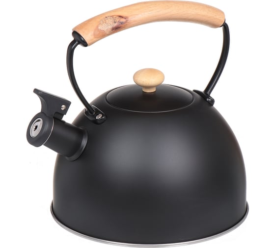 Изображение товара Чайник DANIKS нержавеющая сталь, 2.5 л, свисток, матовый, ручка металл, дерево, черный, msy-078b 347884